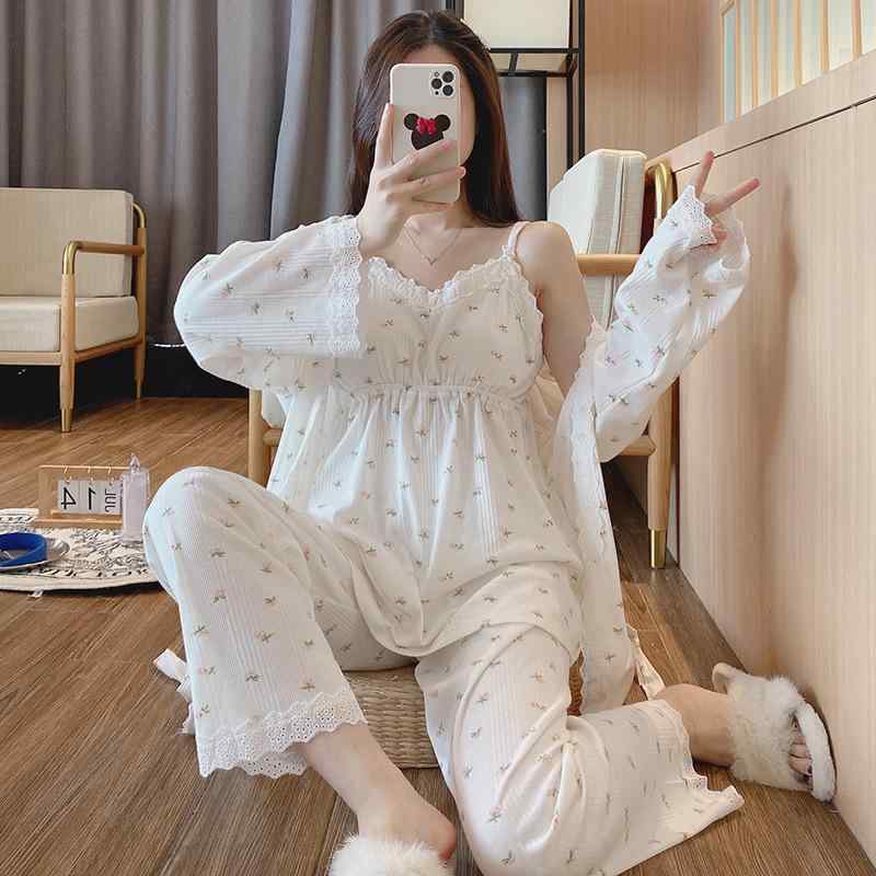 マタニティ パジャマ 3点セット 授乳口 胸パッド 綿100% 春夏 妊娠期 産後 部屋着 快適 柔らかい 吸湿性