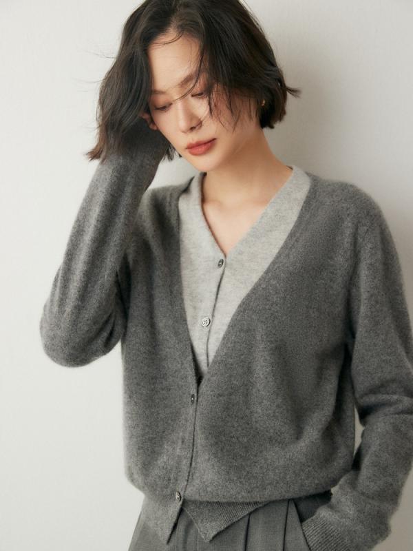 秋冬 レディース ジレー V素っ首 編み物スウェーター ベビーキャッシュメア 花の冠yd風 フランス共和国表現スタイル 生あたたかい 軽さ パステル色の 肌ざわり 長袖 アウター トップス