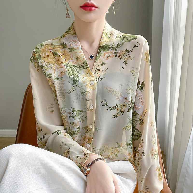 レディース 小花柄 Vネック 長袖 カーディガン 夏用 UVカット 薄手 シフォンブラウス シルクタッチ 軽量 通勤 普段使い 花柄トップス 接触冷感 吸湿速乾 ピンク系 アイボリー