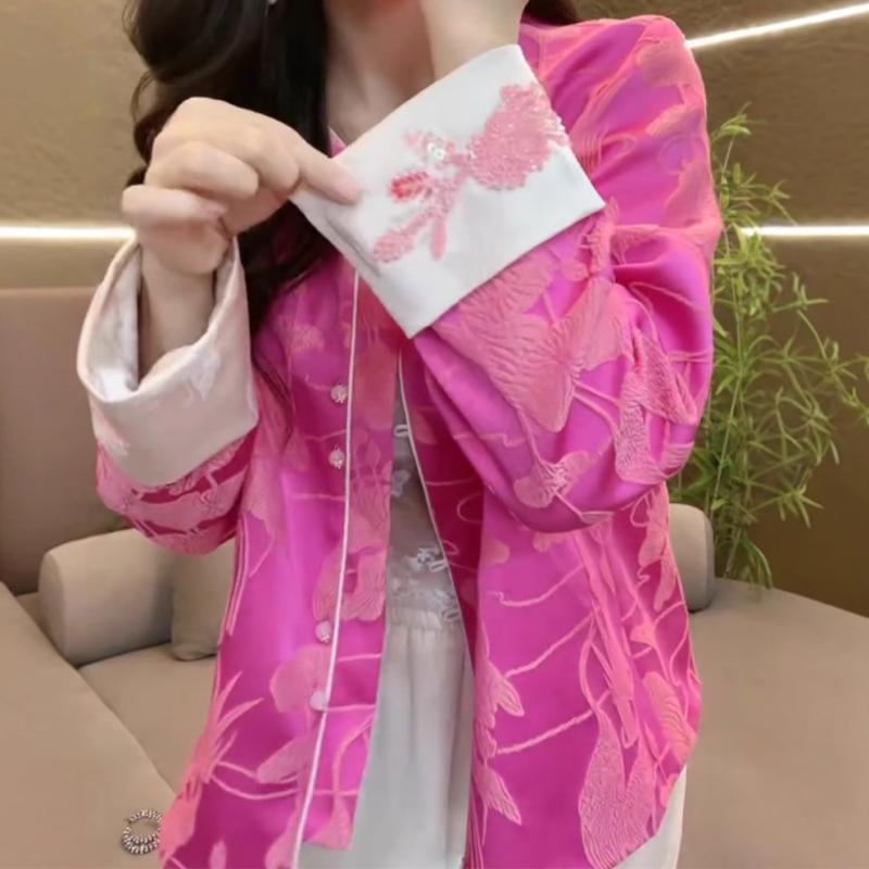 ジャケット 中国風 レディース 春 刺繍 軽量 高級感 織り柄 モダン 上品 軽やか カジュアル スタイル ファッション エレガント 伝統柄x2