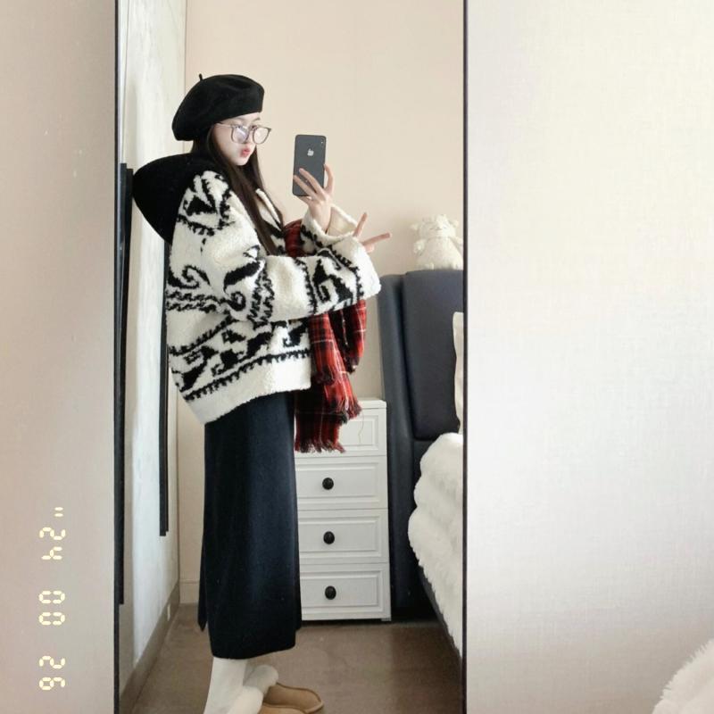 レディース 春 コート ラムファー ファー一体 ゆったり 厚手 綿素材 暖か アウター ペティート対応 フィット 軽量x2