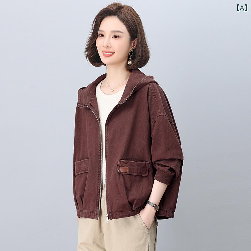 フード付きジャケット レディース デニム 綿 ゆったり ビッグシルエット レトロ 春秋 大きめサイズ 中年女性向け カジュアル 普段使い アウター トップス 軽量