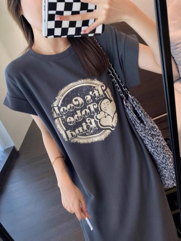 ワンピース レディース オフショルダー 袖 ゆったり スタイリッシュ スリム ロング丈 Tシャツ風 夏用 軽量 吸湿速乾 コットン 混 普段使い 通勤 コーデ ビッグシルエット 涼しい 接触冷感
