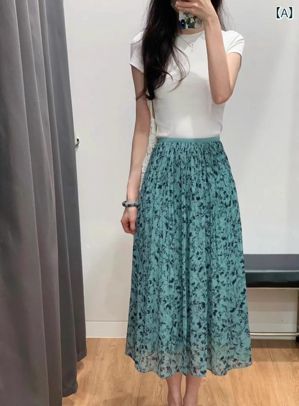 レディース スカート シフォン ロング丈 伸縮ウエスト スリム効果 花柄プリント カジュアル 普段使い 軽量 通気性 女性用 ミディ丈