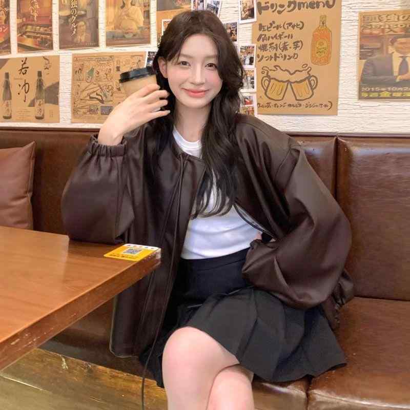 レディース バイカー風 レザー ジャケット レトロ ゆったり アメリカンスタイル ラフ カジュアル 秋用 コート トップス アウター