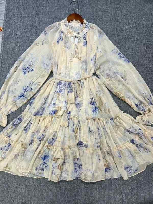 レディース 夏 衣装 フラウンス襟 レトロ 小花柄 シフォン ゆったり フリルヘム 砂浜 たまり場 酉の方角胴締め付き添い人 軽さ 通気性 花柄お召しもの 填まる