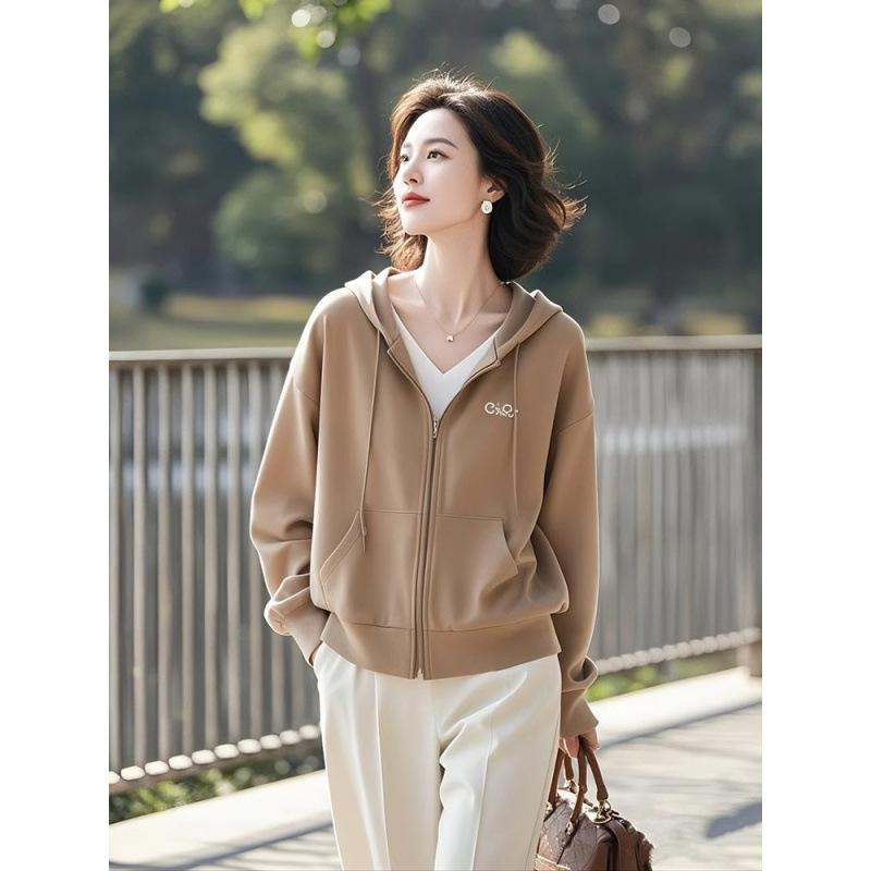 レディース フード付き スウェット カーディガン 韓国 ゆったり ビッグシルエット ショート丈 ジッパー 開き トップス カジュアル 普段使い 春秋