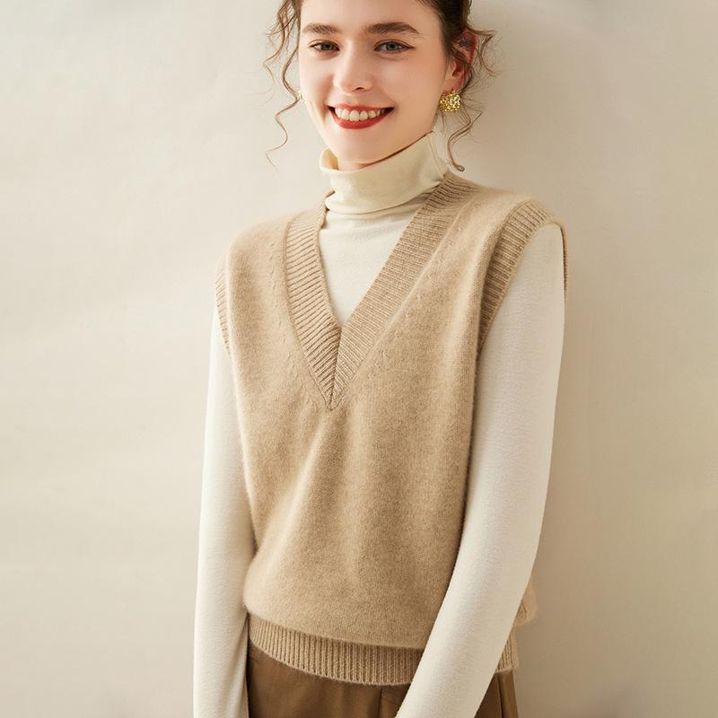 ニットベスト レディース 秋冬 カシミヤ ゆったり Vネック レイヤード 暖かみ セーター インナー コートイン アウター 柔らかい 軽量 ニットウェア トップス 女性用｜新風堂