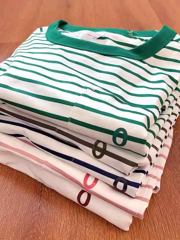 春 長袖 ストライプ Tシャツ ペア カジュアル スポーツ トップス 片胸ポケット 普段使い コーディネート ユニセックス 軽量 伸縮性