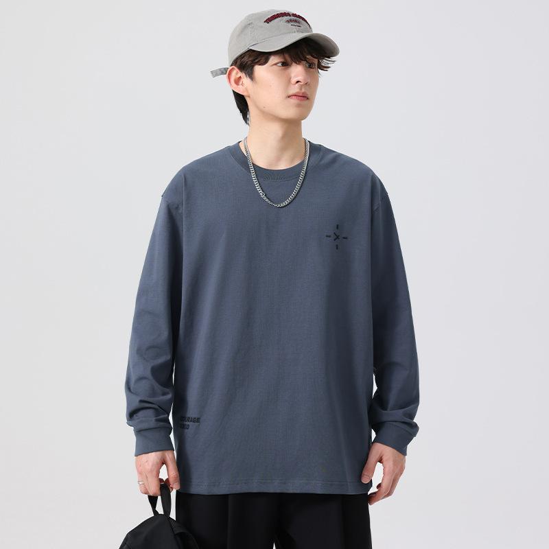 メンズ 長袖 Tシャツ クルーネック 刺繍 ゆったり 日系 レトロ カジュアル トップス 普段使い インナー 春秋