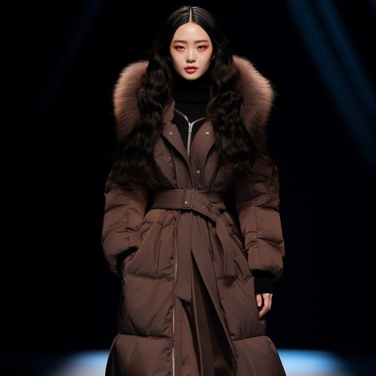 コート レディース 冬 深茶色 ロング丈 ファー襟 厚手 コットン 個性的 暖か アウター スタイリッシュ 普段使い