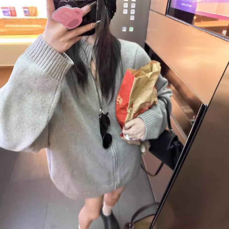 カーディガン レディース 秋冬 ウール ツートンカラー ゆったり ロング丈 ニット アウター 暖かみ 柔らかい素材 ビッグシルエット