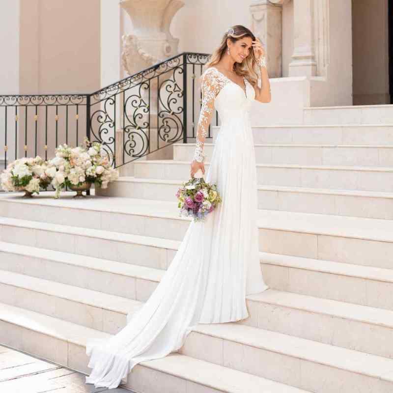 レディース ウェディングドレス トレーン付き ディープVネック バックレス セクシー イブニングガウン 結婚式用 パーティー用 エレガント ロング丈 フォーマル シック 魅力的なシルエット