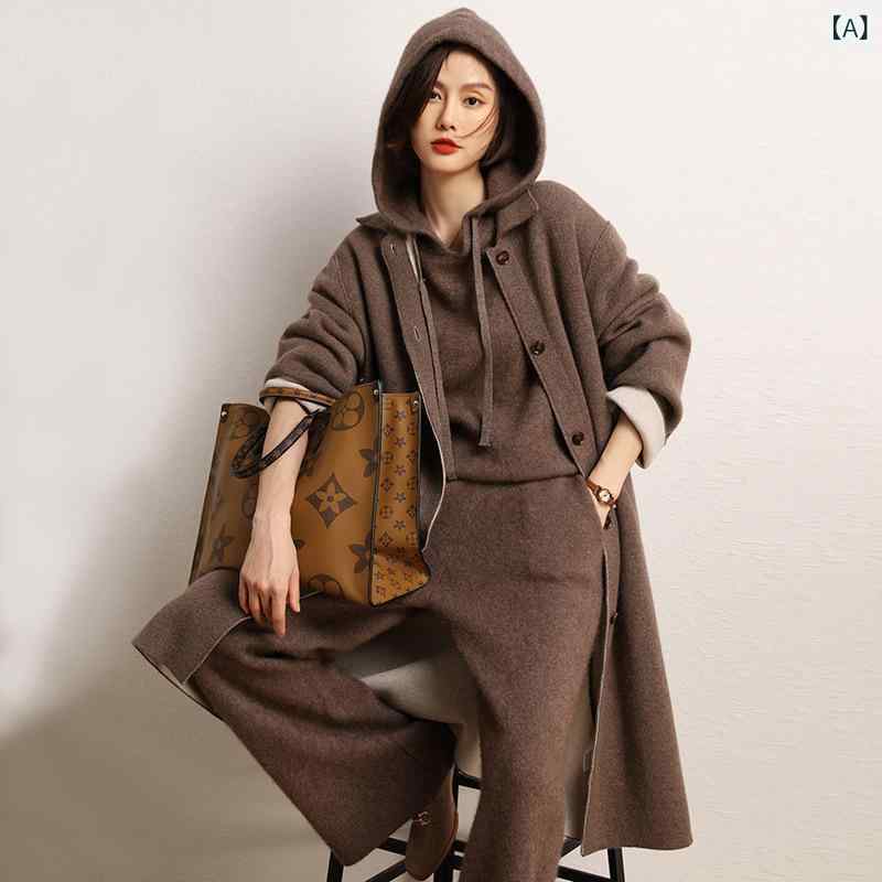 山の カシミールの プルオーバー 秋冬型の 成人女性服の 辛気くさい 名取り草の プルオーバー 両面の 厚地の外套は 襟を ひっくり返します。