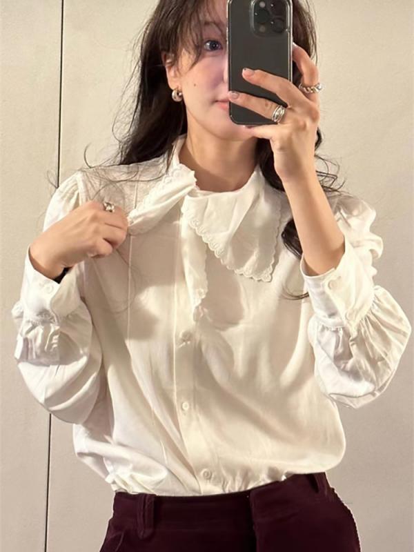 シャツ レディース レース ボウタイ ホワイト シンプル 春秋 普段使い トップス 女性用 ファッション 合わせやすいx2