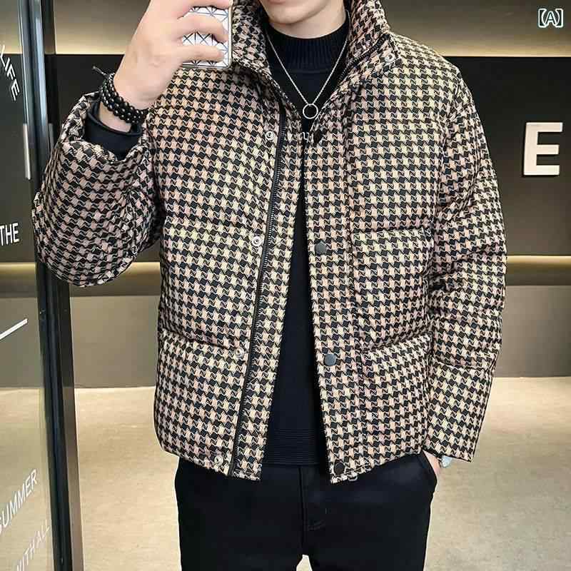 ダウンジャケット メンズ 千鳥格子柄 秋冬 厚手 暖か 保温 カジュアル スタイリッシュ 普段使い 軽量 コート