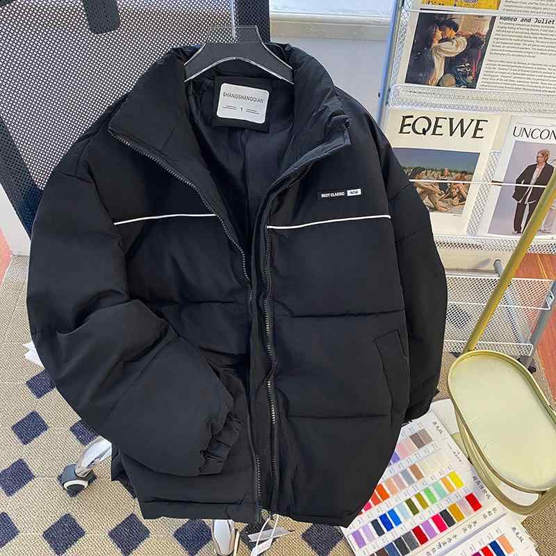 メンズ コート 冬用 アメリカン レトロ スタンドカラー 綿 厚手 ダウン ジャケット アウター 高級感 ユニーク ストリート スタイル カップル マッチング 暖か 軽量 機能性 ブラック グレー ネイビー