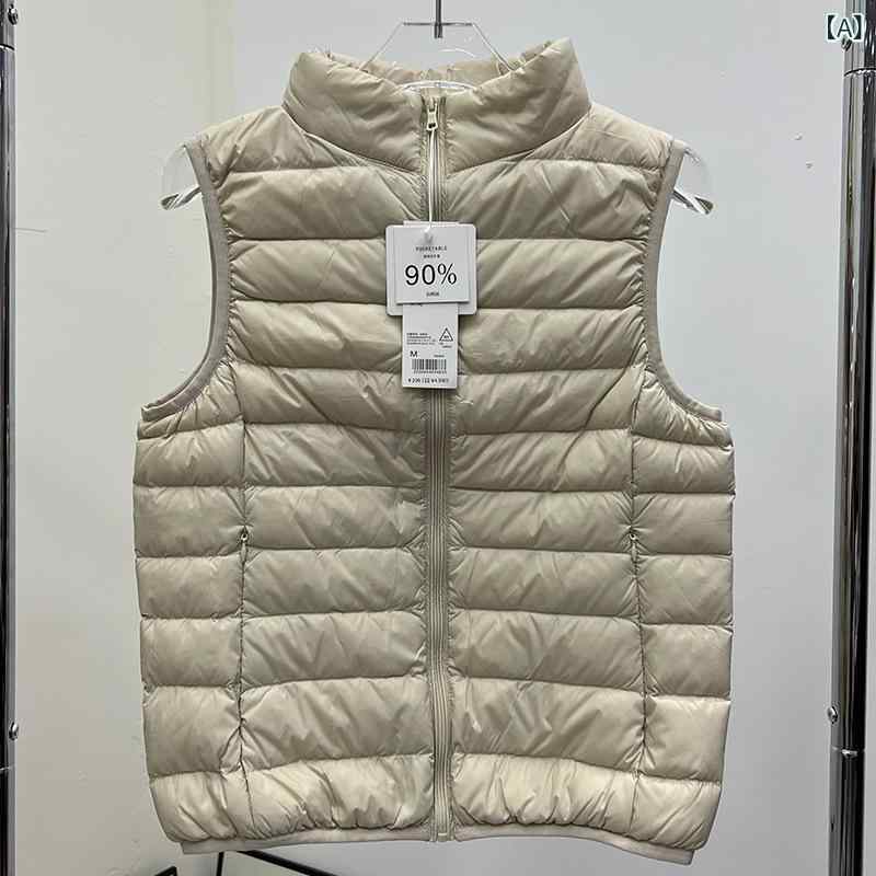 90 % 白 鴨 パイル 充填 軽薄 ダウン 馬 甲 女 立 襟 ダウンジャケットベスト 携帯 春秋 外 着x2x2