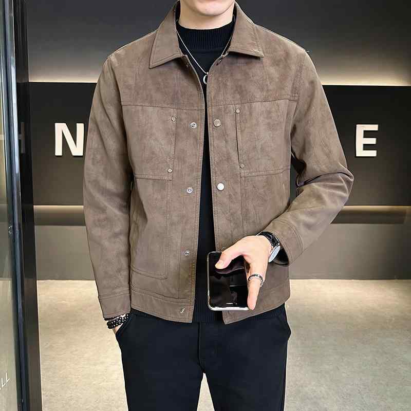 メンズ スエード レザージャケット 秋 カジュアル クール ストリート スタイル 軽量 上着 コート 革 素材 男性用 潮