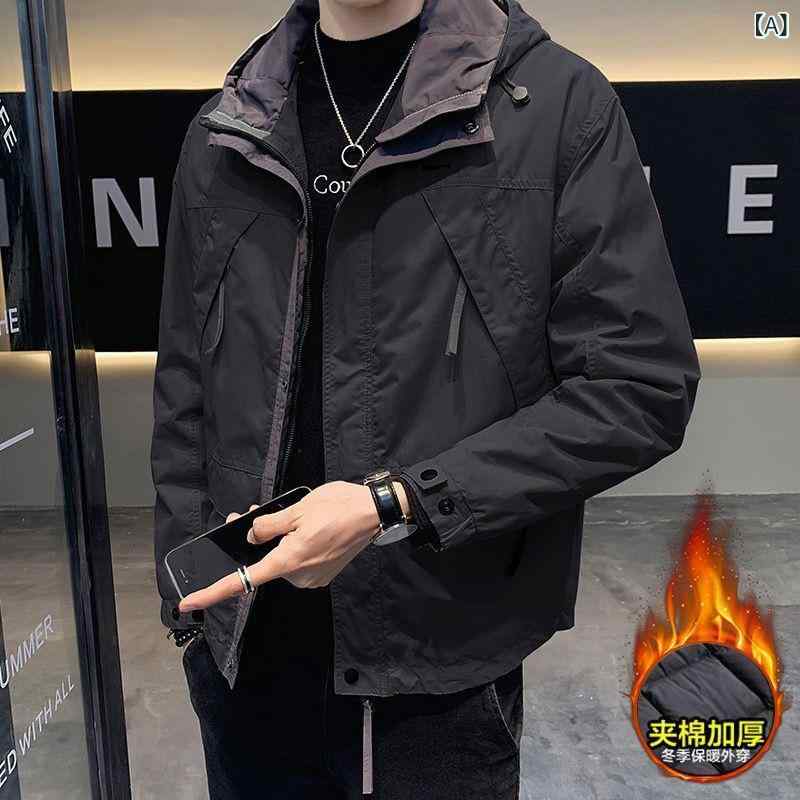 メンズ フード付き 綿 アウター 秋冬 韓国 ワーク 防風 ジャケット 軽量 吸湿速乾 普段使い