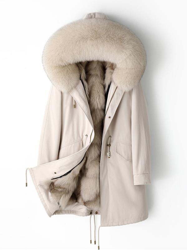 レディース ファーコート 狐毛 着脱式 内張り 毛皮 中長丈 秋冬 アウター 暖か 軽量 スタイリッシュ