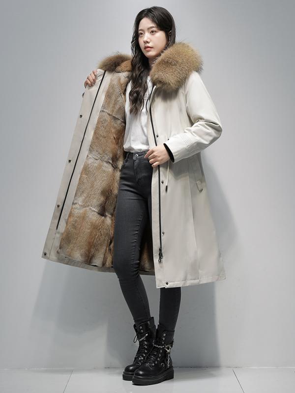レディース 冬 ファーコート ファー 皮毛一体 取り外し可能 リバー サブルファー スリムシルエット ロング丈 高級感 暖か 軽量 ウール混