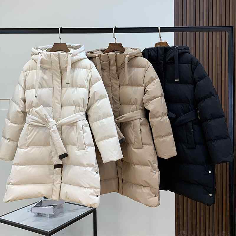 ダウンジャケット レディース 中長丈 フード付き ウエストシェイプ ベルト 狐毛 コート 秋冬 暖か 軽量 保温 ゆったり トップス アウターx2x2