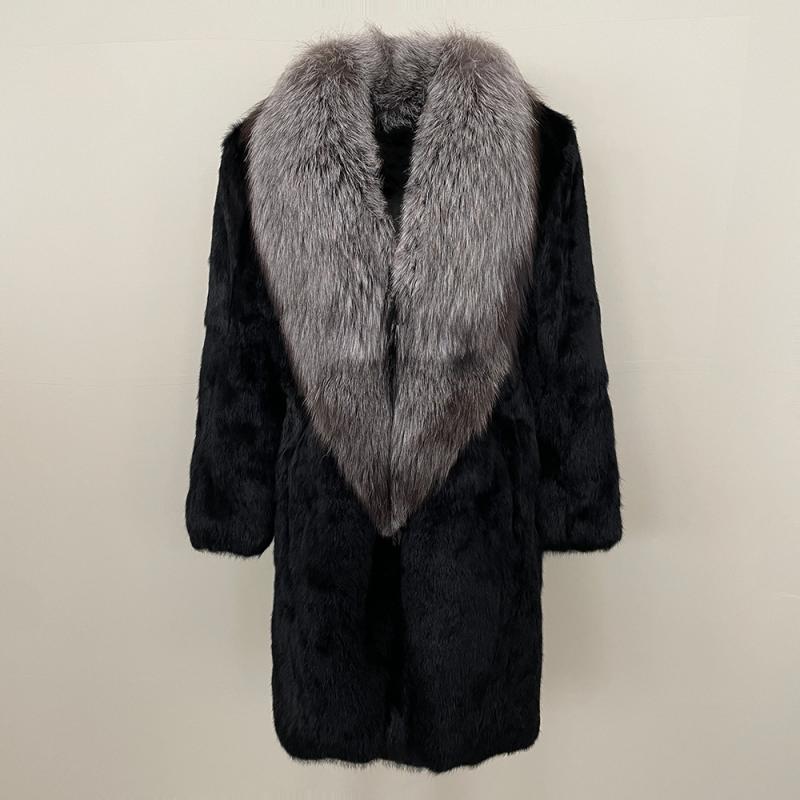 ファーコート レディース 冬 シルバーフォックス 大型毛領 ラビットファー 中長丈 暖か アウター 高級感 毛皮 素材 フルファー 日常使いx2x2