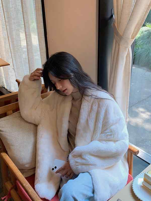 レディース 秋冬 毛皮コート ラットラビットファー Vネック シンプル ゆったり ふわふわ 暖か 軽量 オーバーサイズ