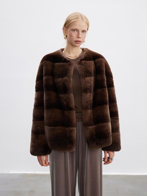 レディース 秋冬 ショート丈 毛皮コート レトロ グラデーション オッターラビットファー 高級感 暖か アウター