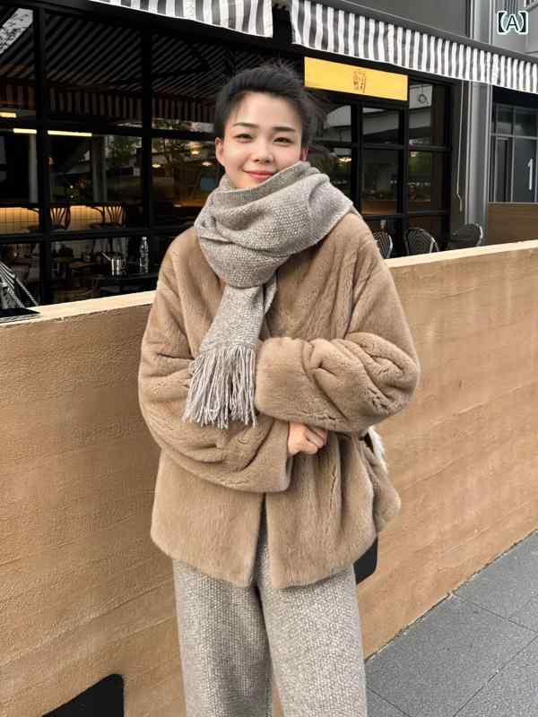 24 新型 紫 標 級 獣の皮 女 天鵝絨 厚地の外套 毛 厚地の外套 分かりやすい v ネックショートタイプ