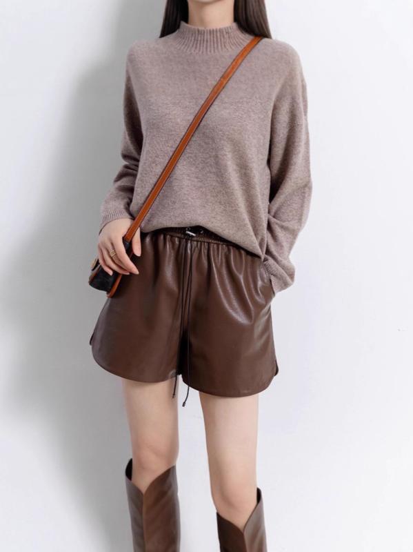 ショートパンツ レディース ハイウエスト Aライン 本革 羊革 伸縮性 スリム効果 合わせやすい 軽量 カジュアル 秋用 デニム調 普段使い｜新風堂