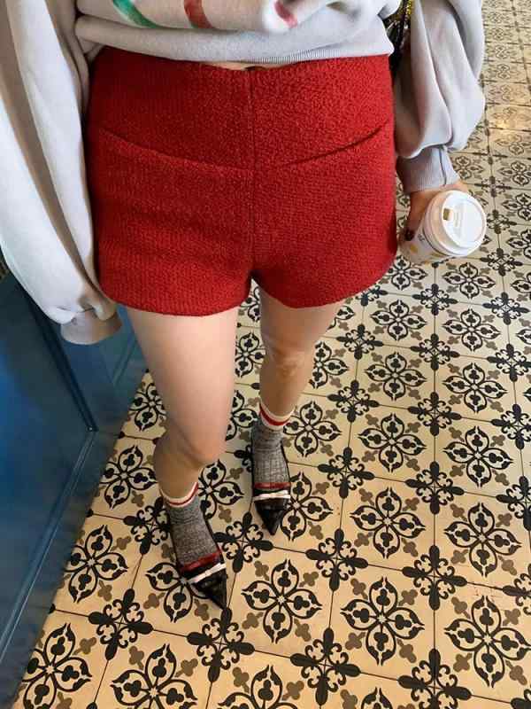 レディース ショートパンツ ウール カジュアル ストレート 赤 普段使い 合わせやすい ベーシック アイテム