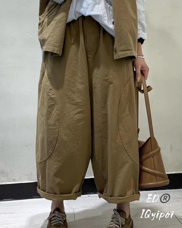 レディース ワイドパンツ ウォッシュドコットン 韓国スタイル ユニーク 百搭 カジュアル 普段使い 柔らかい素材 ゆったりシルエット 快適 軽量x2x2