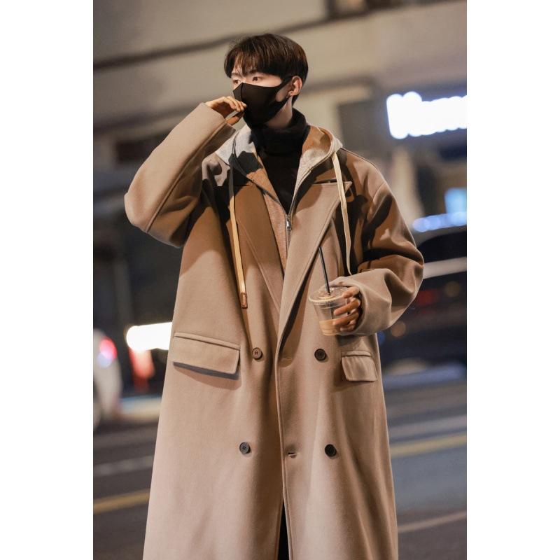 メンズ コート 秋冬 ロング丈 ウール ブリティッシュスタイル 韓国 高級感 クール トレンチ アウター ダブルボタン 暖か 普段使い カジュアル