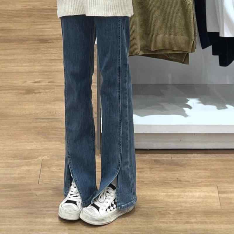 デニムパンツ レディース ハイウエスト スリット ワイドレッグ ゆったり ストレート 大きめサイズ スリム効果 デニム カジュアル 夏用