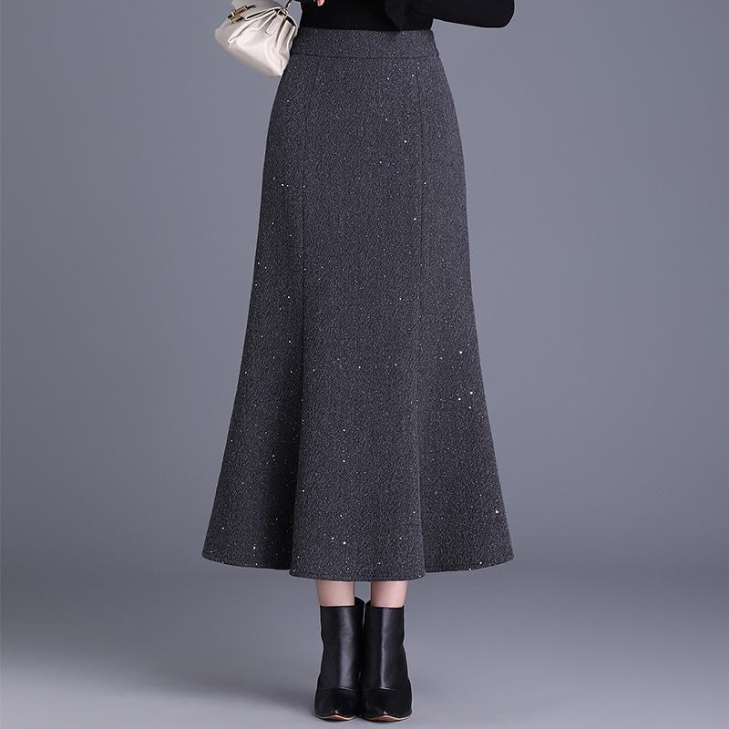 フィッシュテールスカート レディース スパンコール 秋冬 ハイウエスト 中長丈 ストレート タイト スリム エレガント 女性らしい フォーマル キラキラ