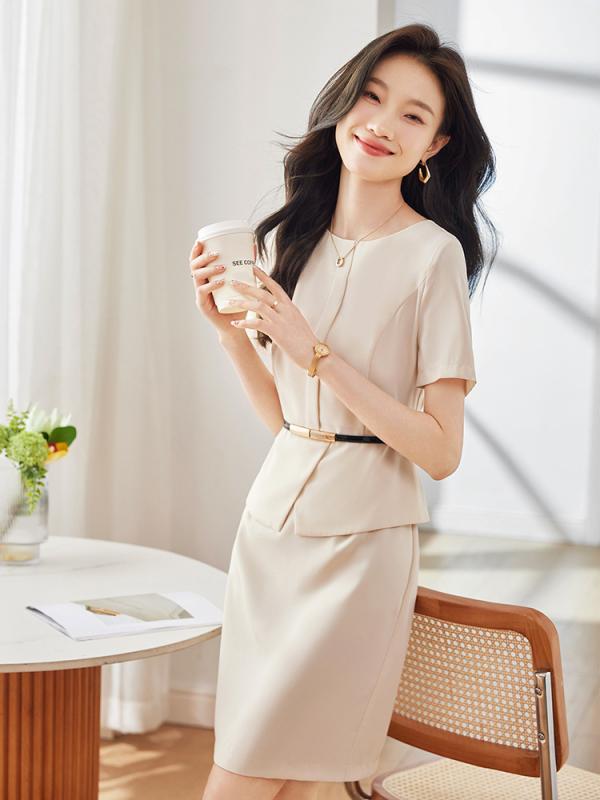 ワンピース レディース 夏用 仕事服 美容師 ジュエリー店 ホテル前台 通勤用 上品 軽量 吸湿速乾 綿素材 膝丈 シンプル ブラック ネイビー