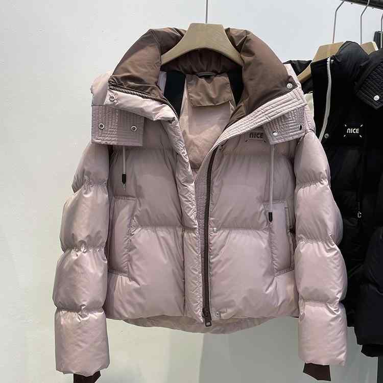 ジャケット レディース ショート丈 フード付き コットン 秋冬 暖か アウター ゆったり 小柄対応 ツートンカラー ビッグシルエット フィット 保温 普段使い