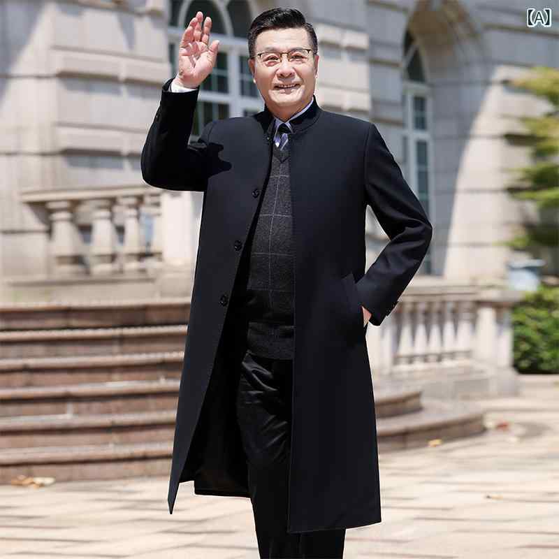トレンチコート メンズ 中長丈 ロング丈 ビジネスカジュアル 春秋 男性用 通勤 アウター 普段使い ミドルエイジ 膝下丈 コート