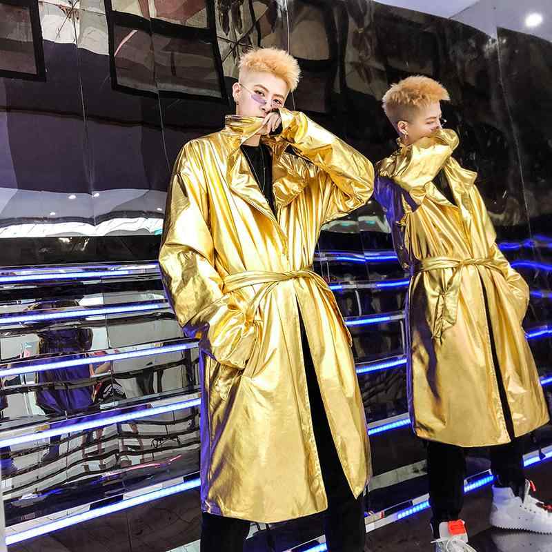 トレンチコート 男性用 春秋 シルバー 光沢 中長丈 アウター スタイリッシュ 個性派 普段使い 通勤 通年対応 軽量 機能性