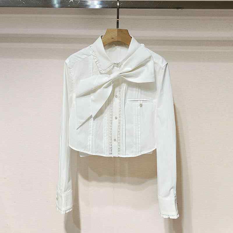 レディース シャツ 春 フレンチスタイル 取り外し可能 蝶結び パール レース トップス 軽やか ブラウス 女性用 春物 フェミニン 装飾x2