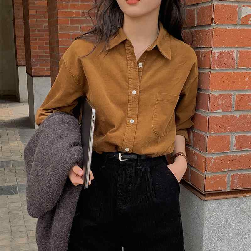 シャツ レディース レトロ コーデュロイ 長袖 秋冬 レイヤード 合わせやすい 個性的 トップス 暖かみ コーディネート