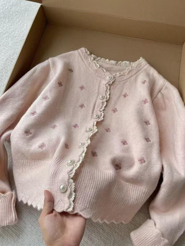 カーディガン 女性用 秋冬 ニット 刺繍 花柄 レース エッジ スリムフィット 暖かみ 柔らかい ロング丈 スタイリッシュx2