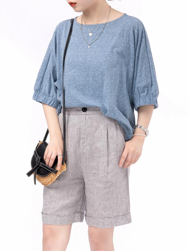夏用 レディース 綿 Tシャツ 通勤 無地 百搭 ラウンドネック スリム シンプル トップス 吸湿速乾 軽量 伸縮性