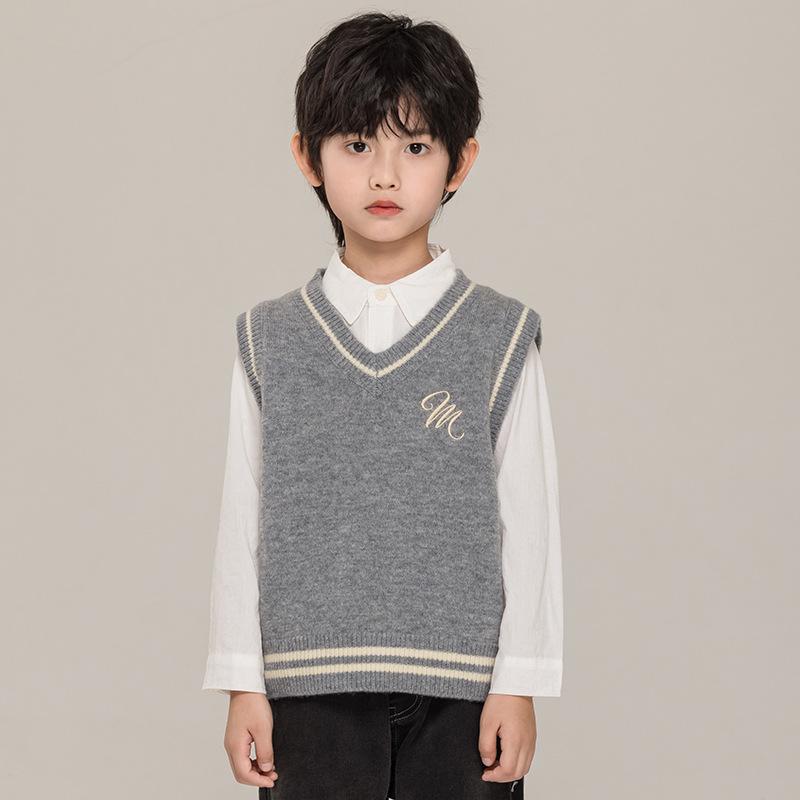 ニットベスト 男の子用 オーストラリア産ウール 100% 学院風 秋冬 暖か インナー 軽量 伸縮性x2|新風堂