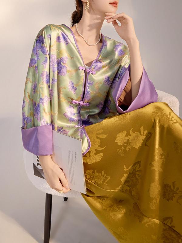 レディース 秋中国風 花柄 上衣 か細い填まる 今めかしい 御前上等感 雅びやか 軽さ 通い 普段使い走り 綿混 原料品 うつり変わり