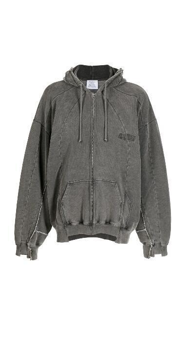 フード付き スウェット カーディガン 厚手 コットン 混 ウォッシュ 加工 ヴィンテージ 風 切り替え ジッパー 開閉 メンズ レディース カジュアル ストリート ウェア 普段使い アウター