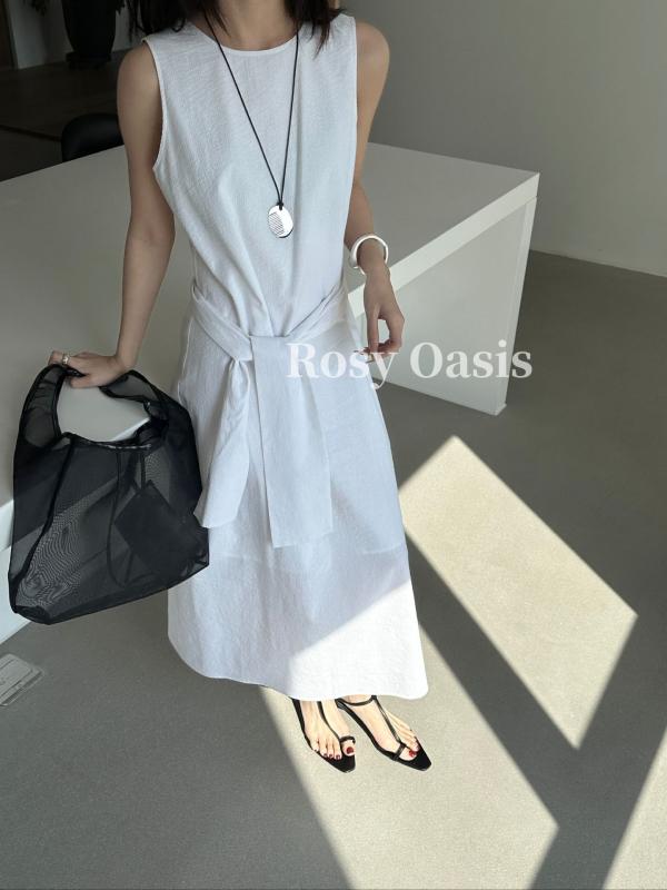 衣装 夏 ノースリーブ 縞模様 ラウンド素っ首 ロング丈 ゆったり 韓国 か細い成り行き プチサイズ 軽さ 吸湿速乾 成人女性用