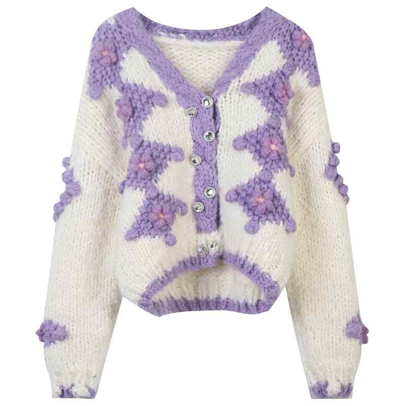 レディース 編み物 ジレー もの柔らか原料品  Vのど首 朦々たる 無地 クロシェ花柄 ダブル乳ぶさ 春夏 普段使い走り 伸縮性 生あたたかいアウター